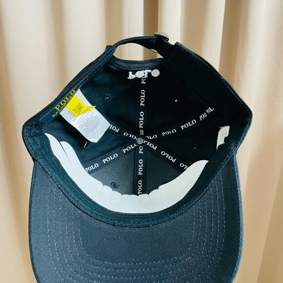 Polo Ralph Lauren Hat Big Pony #3 Adjustable Cotton Chino Ball Cap Black/White - Picture 9 of 9